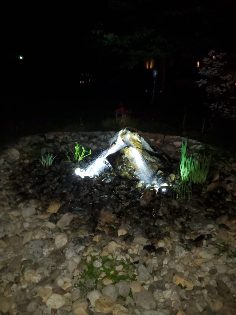 Pasadena Boulder fountain at night